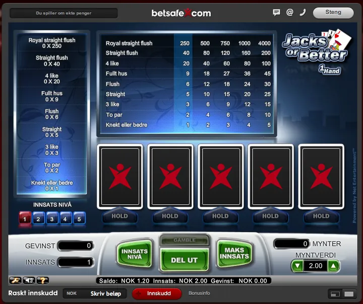 Videopoker hos Betsafe