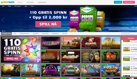 få gratisspinn og bonus hos prime slots casino